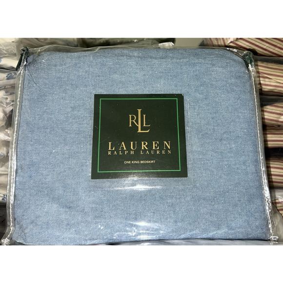 Ralph Lauren Seychelles King Bed Skirt Chambray Blue Cotton New Vintage 150.00